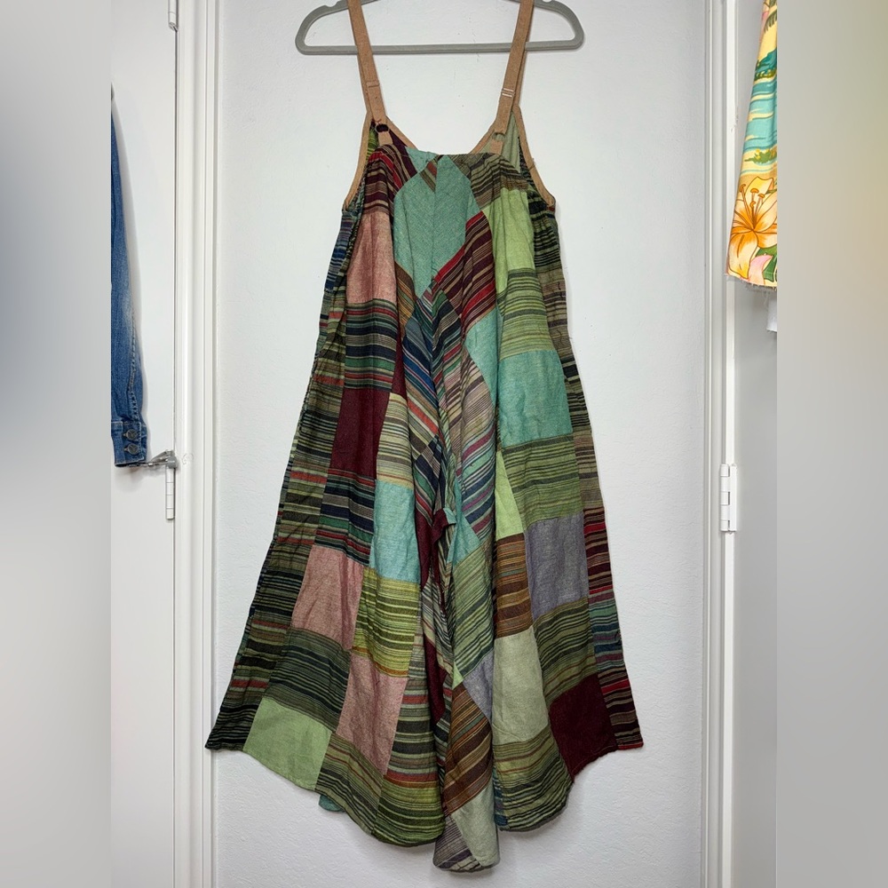 Kantha Boho Patchwork Jumpsuit Overalls in Earthy Tones One Size - Picture 7 of 10